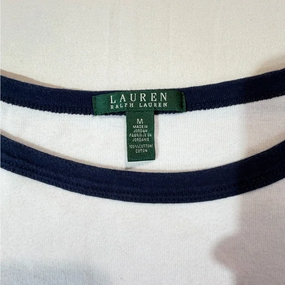 Lauren Ralph Lauren Striped Boat Neck Top Sz M  Nautical Coastal - Picture 5 of 7
